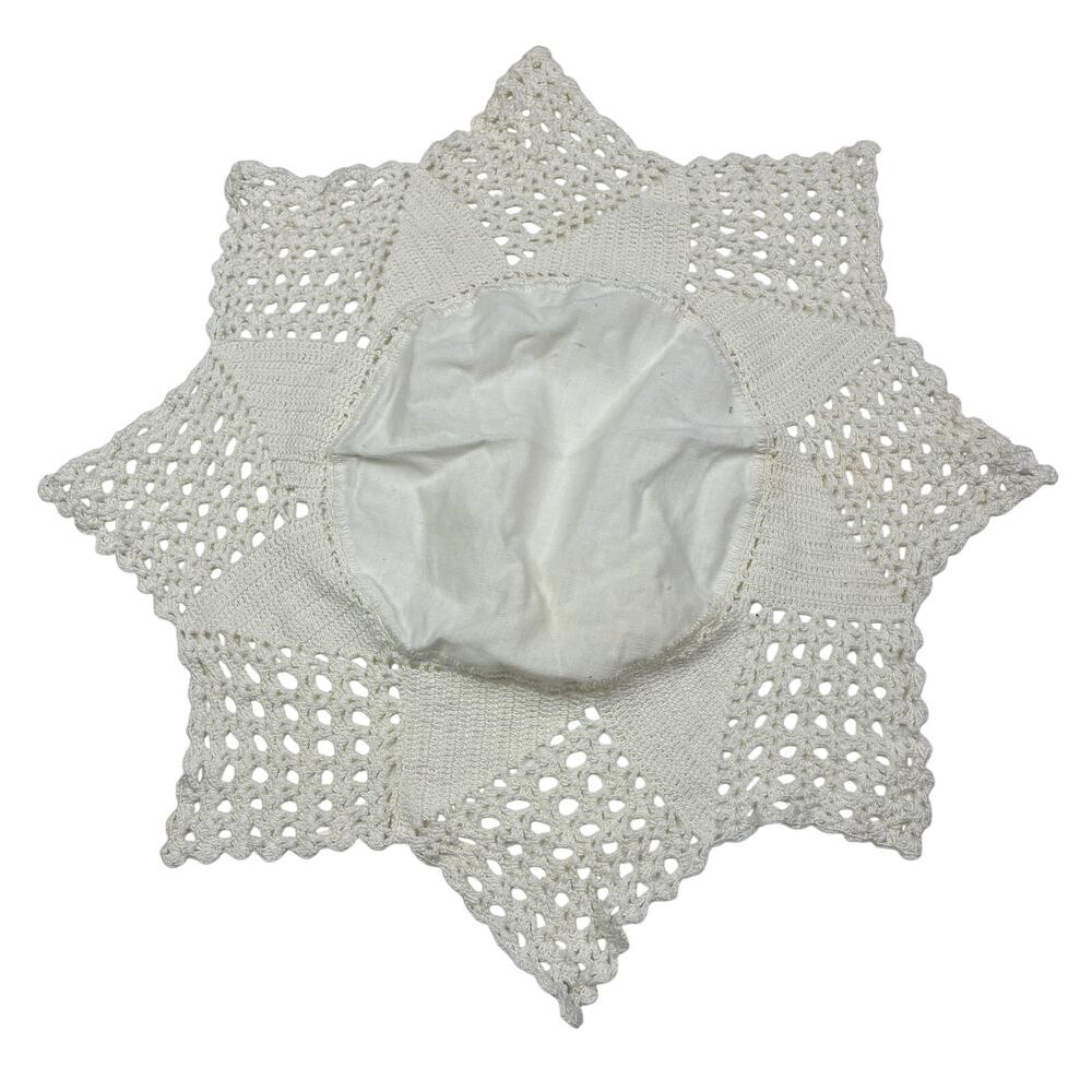 Vintage Star Sun Doily Cover Ecru Crochet Lace 17.5"